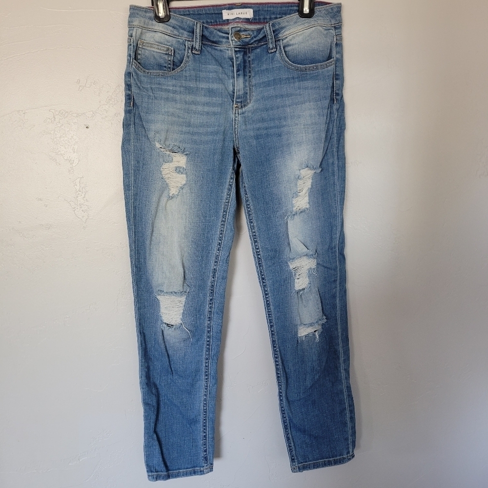 Kiki LaRue Size 7 Medium Wash Denim Boyfriend Jeans Distressed